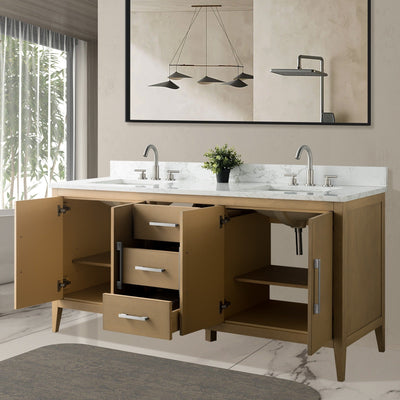 Meuble-lavabo double vasque Vanity Art 72 avec plateau en marbre reconstitué