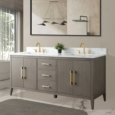Meuble-lavabo double vasque Vanity Art 72 avec plateau en marbre reconstitué