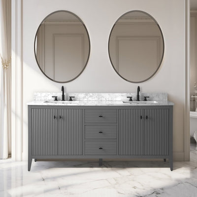 Meuble-lavabo double vasque Vanity Art 72 avec plateau en marbre reconstitué