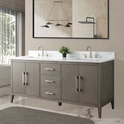 Meuble-lavabo double vasque Vanity Art 72 avec plateau en marbre reconstitué