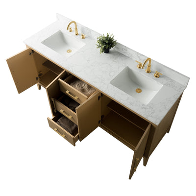 Meuble-lavabo double vasque Vanity Art 72 avec plateau en marbre reconstitué