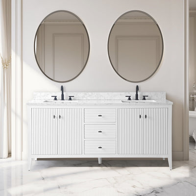 Meuble-lavabo double vasque Vanity Art 72 avec plateau en marbre reconstitué