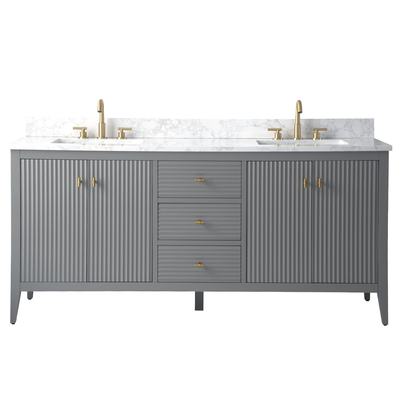 Meuble-lavabo double vasque Vanity Art 72 avec plateau en marbre reconstitué