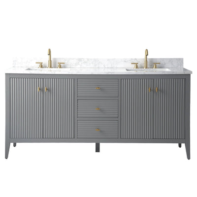 Meuble-lavabo double vasque Vanity Art 72 avec plateau en marbre reconstitué