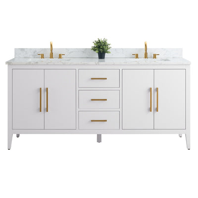 Meuble-lavabo double vasque Vanity Art 72 avec plateau en marbre reconstitué