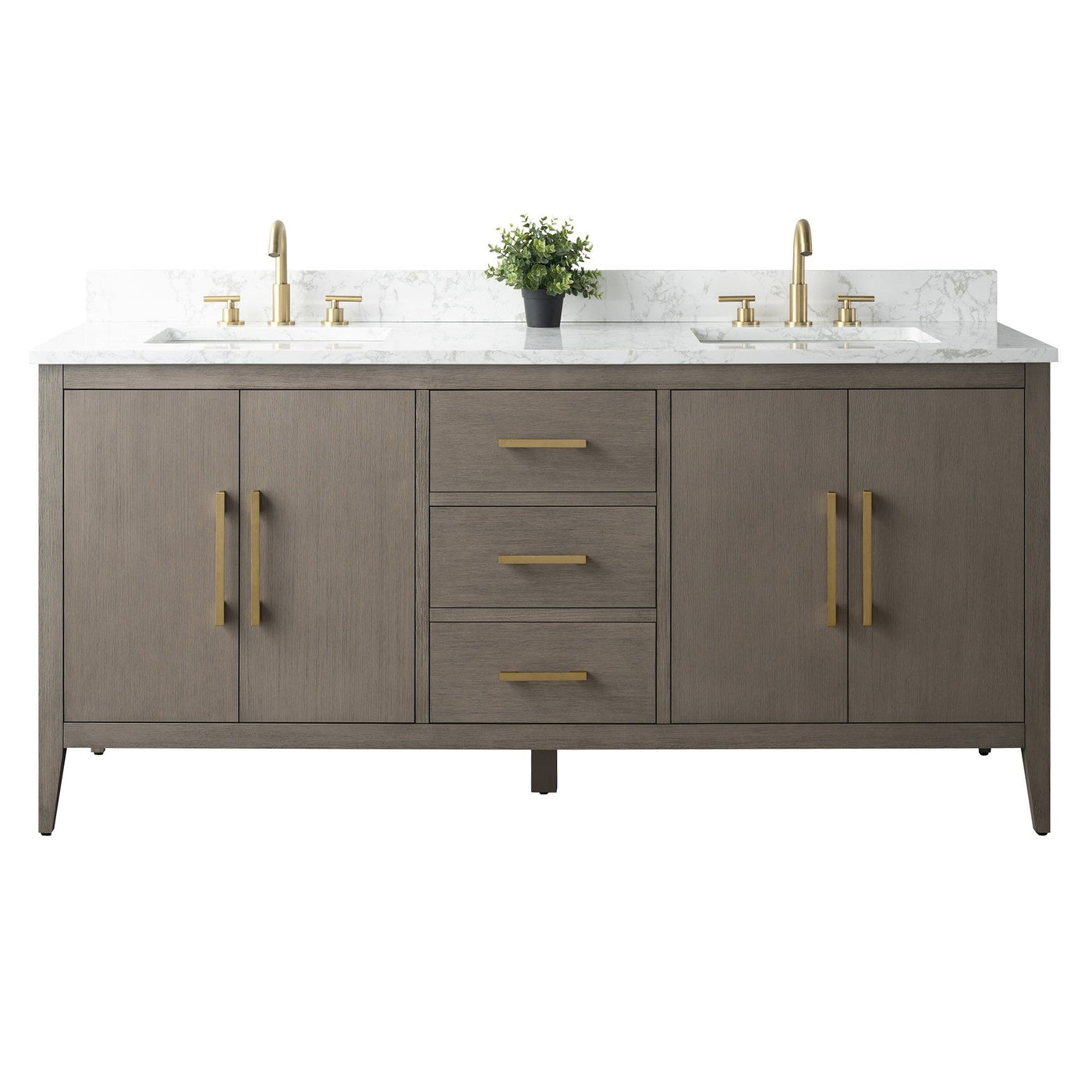 Meuble-lavabo double vasque Vanity Art 72 avec plateau en marbre reconstitué