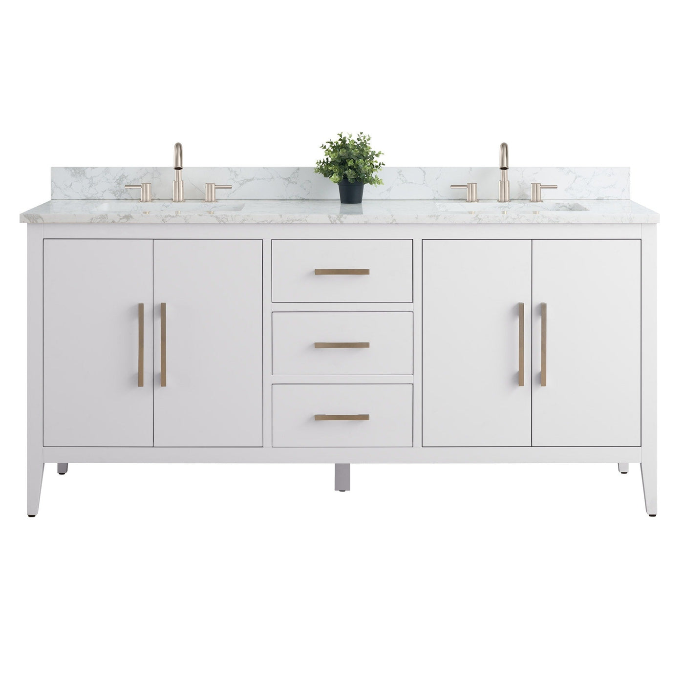 Meuble-lavabo double vasque Vanity Art 72 avec plateau en marbre reconstitué