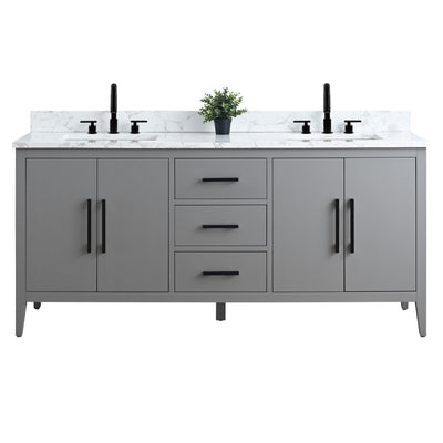 Meuble-lavabo double vasque Vanity Art 72 avec plateau en marbre reconstitué