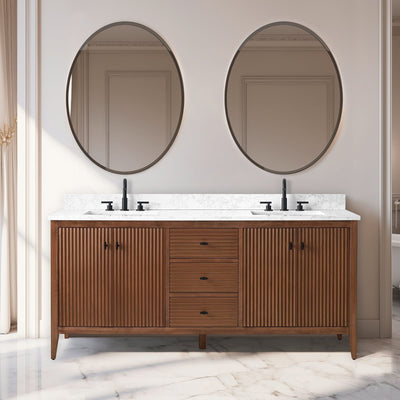 Meuble-lavabo double vasque Vanity Art 72 avec plateau en marbre reconstitué
