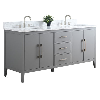 Meuble-lavabo double vasque Vanity Art 72 avec plateau en marbre reconstitué