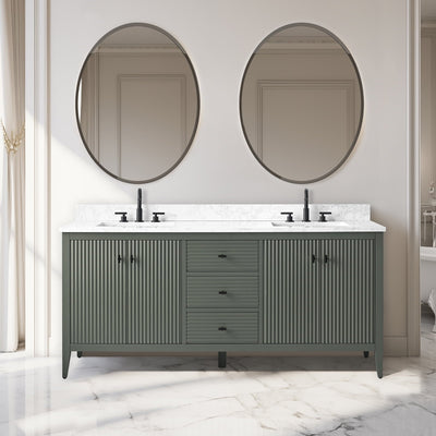Meuble-lavabo double vasque Vanity Art 72 avec plateau en marbre reconstitué