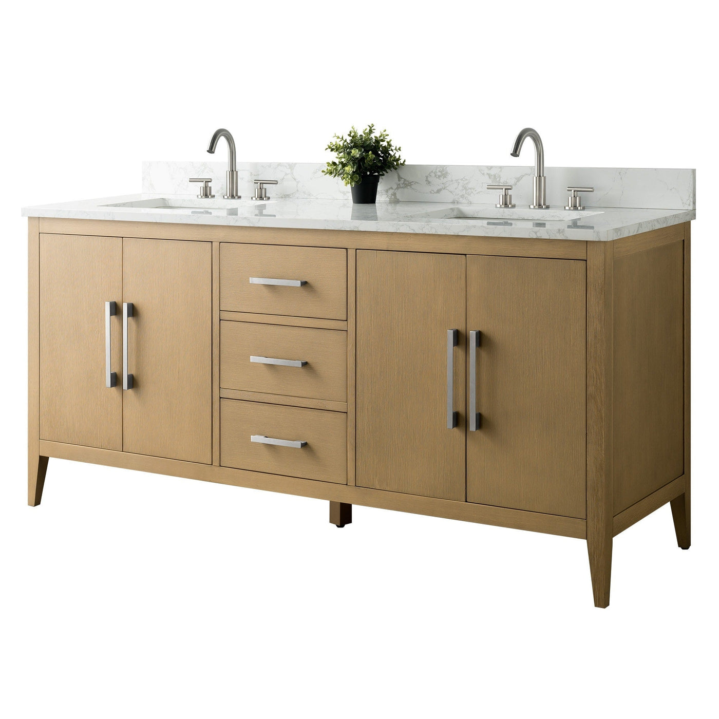 Meuble-lavabo double vasque Vanity Art 72 avec plateau en marbre reconstitué