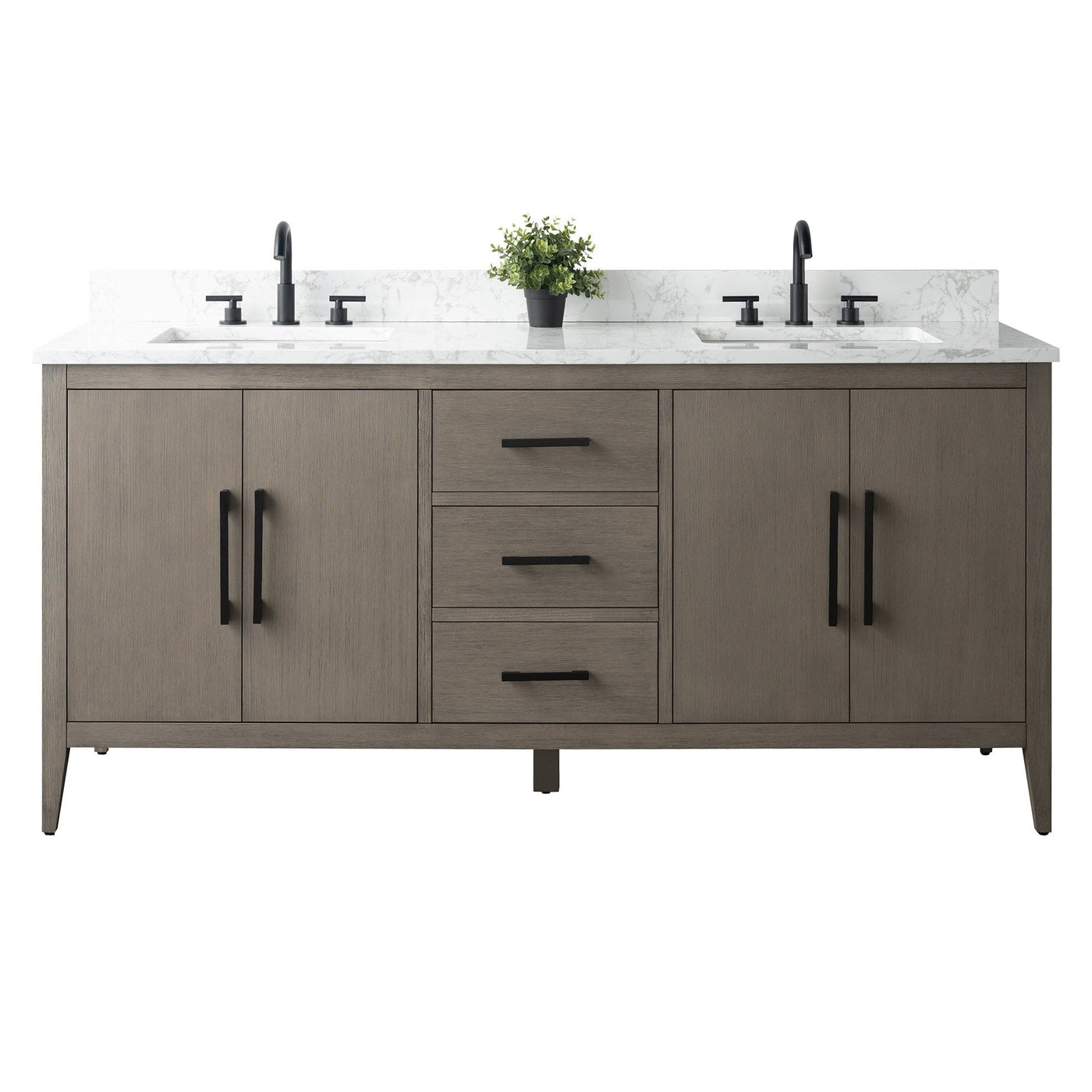 Meuble-lavabo double vasque Vanity Art 72 avec plateau en marbre reconstitué