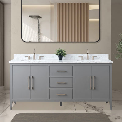 Meuble-lavabo double vasque Vanity Art 72 avec plateau en marbre reconstitué