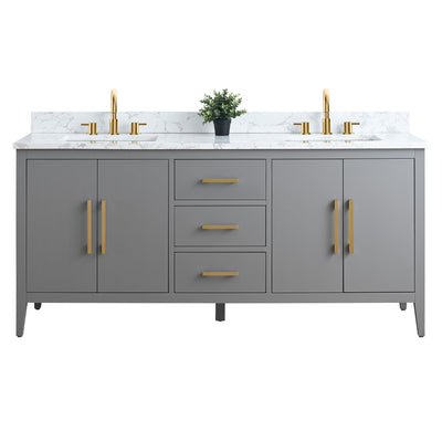 Meuble-lavabo double vasque Vanity Art 72 avec plateau en marbre reconstitué