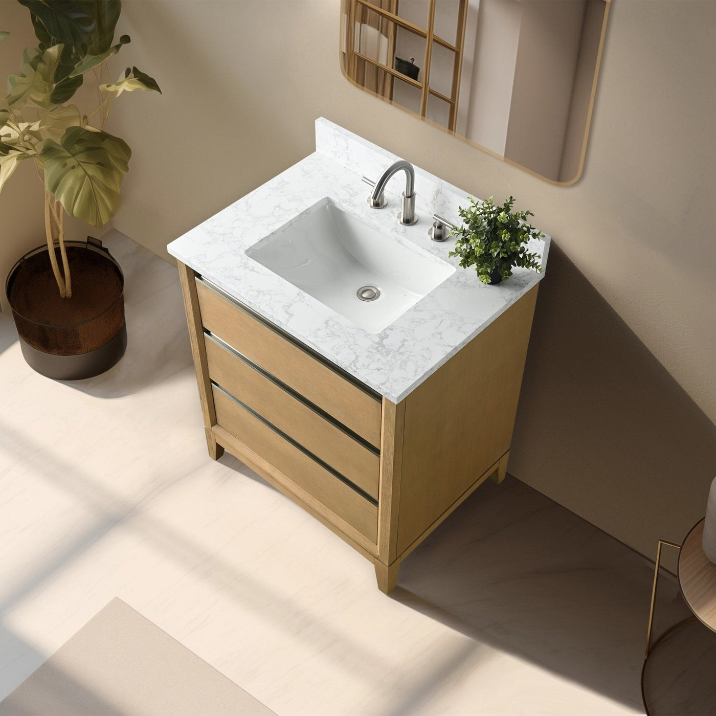 Meuble-lavabo de salle de bain Vanity Art avec lavabo en céramique et plateau en marbre reconstitué