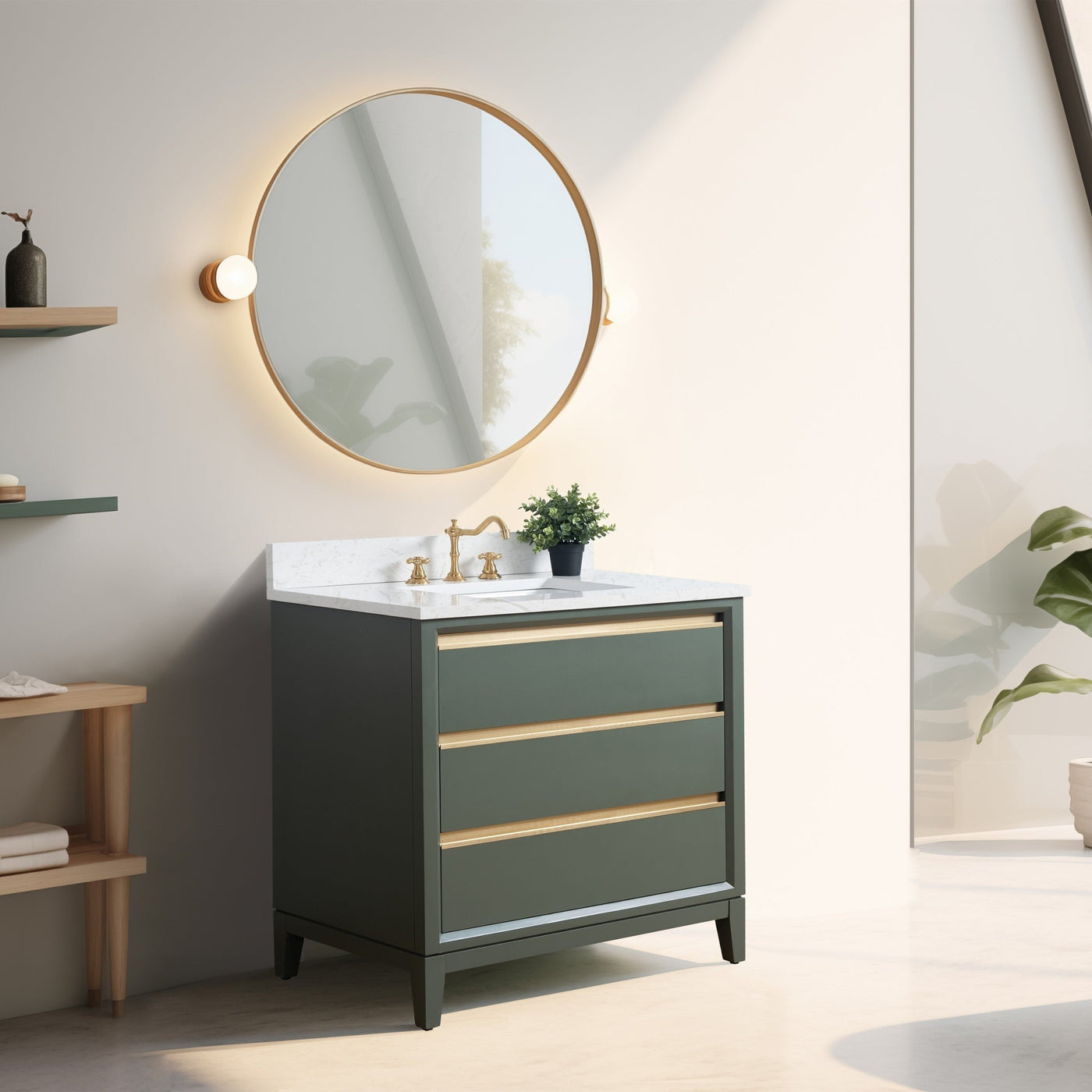 Meuble-lavabo de salle de bain Vanity Art avec lavabo en céramique et plateau en marbre reconstitué