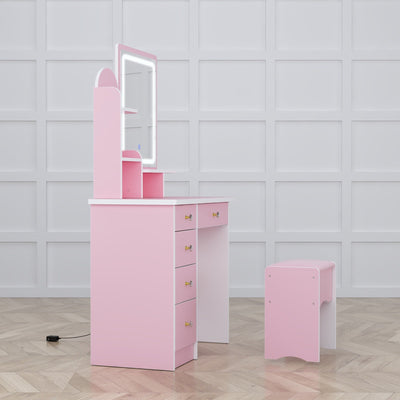 Ensemble de coiffeuse avec miroir et lampe, coiffeuse de maquillage avec tabouret