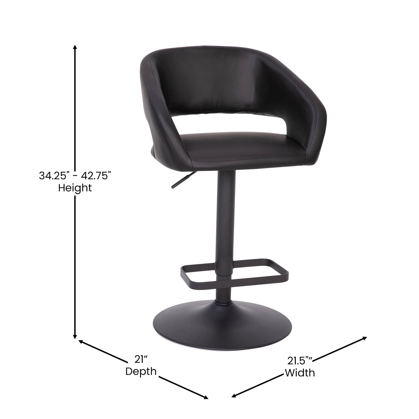 Tabouret de bar moderne rembourré à hauteur réglable avec dossier arrondi