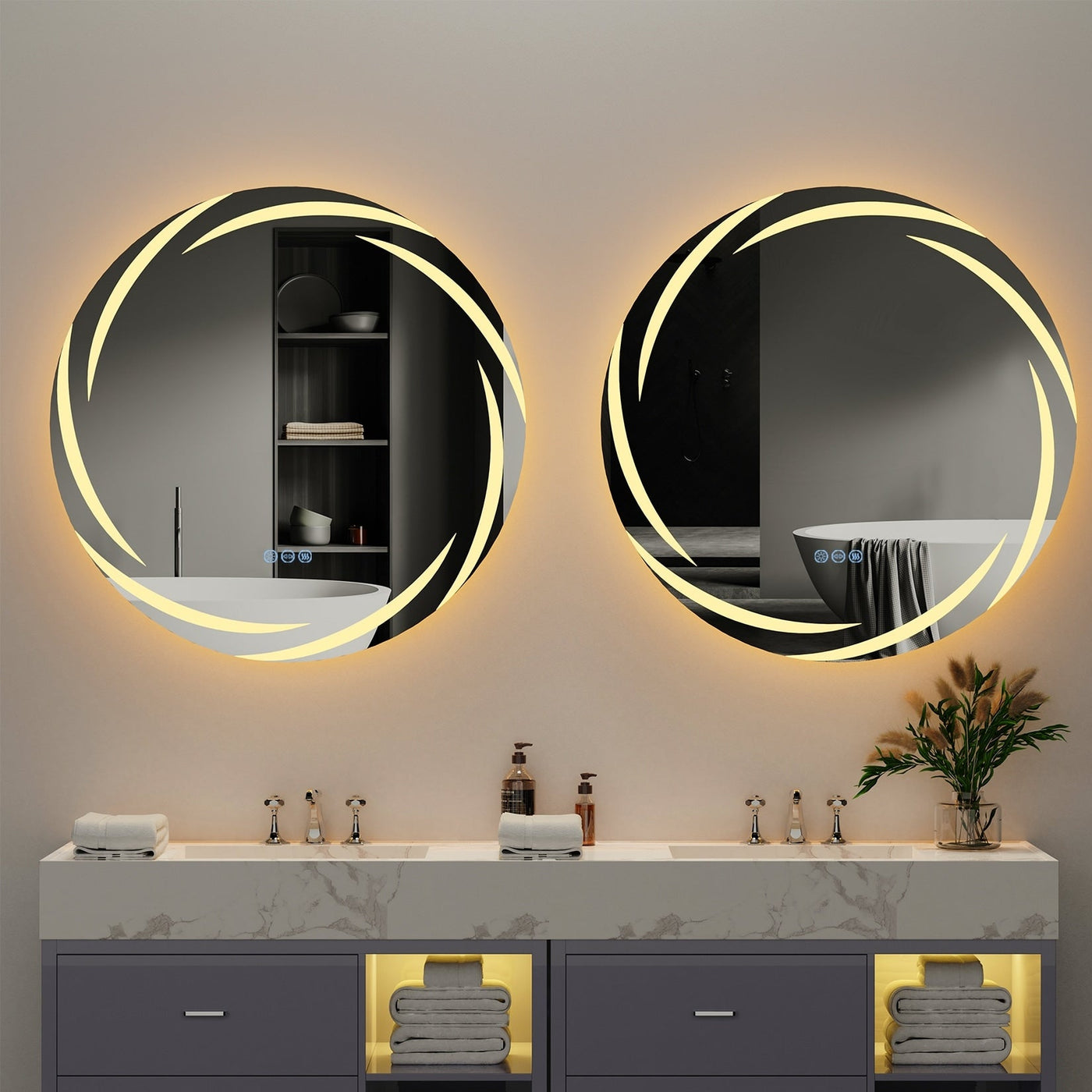 Miroir de salle de bain tactile à LED étanche, antibuée, à intensité variable
