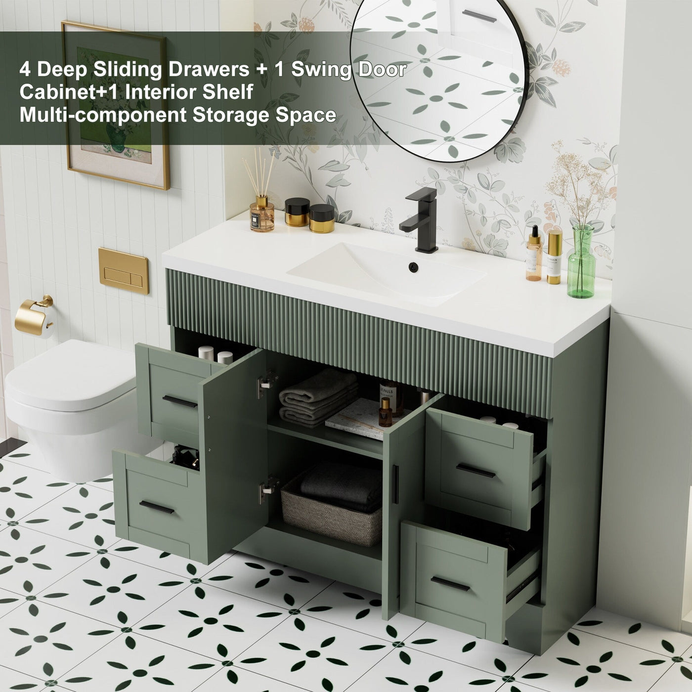 Ensemble de meuble-lavabo Wavy Line 30/36/48 avec lavabo et robinet