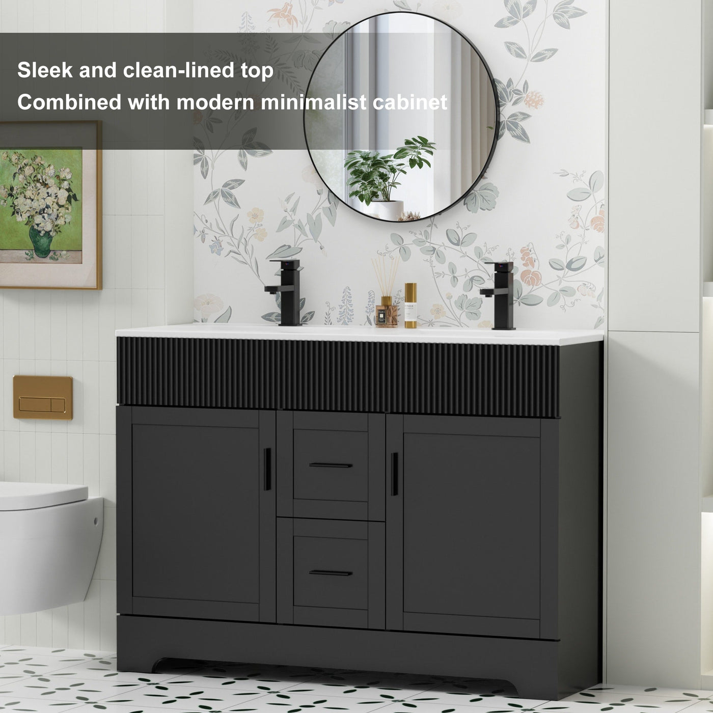 Ensemble de meuble-lavabo Wavy Line 30/36/48 avec lavabo et robinet