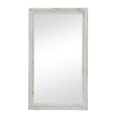Miroir mural rectangulaire en bois rustique blanchi à la chaux sculpté et perlé 48 x 28 - Miroir 48 x 28