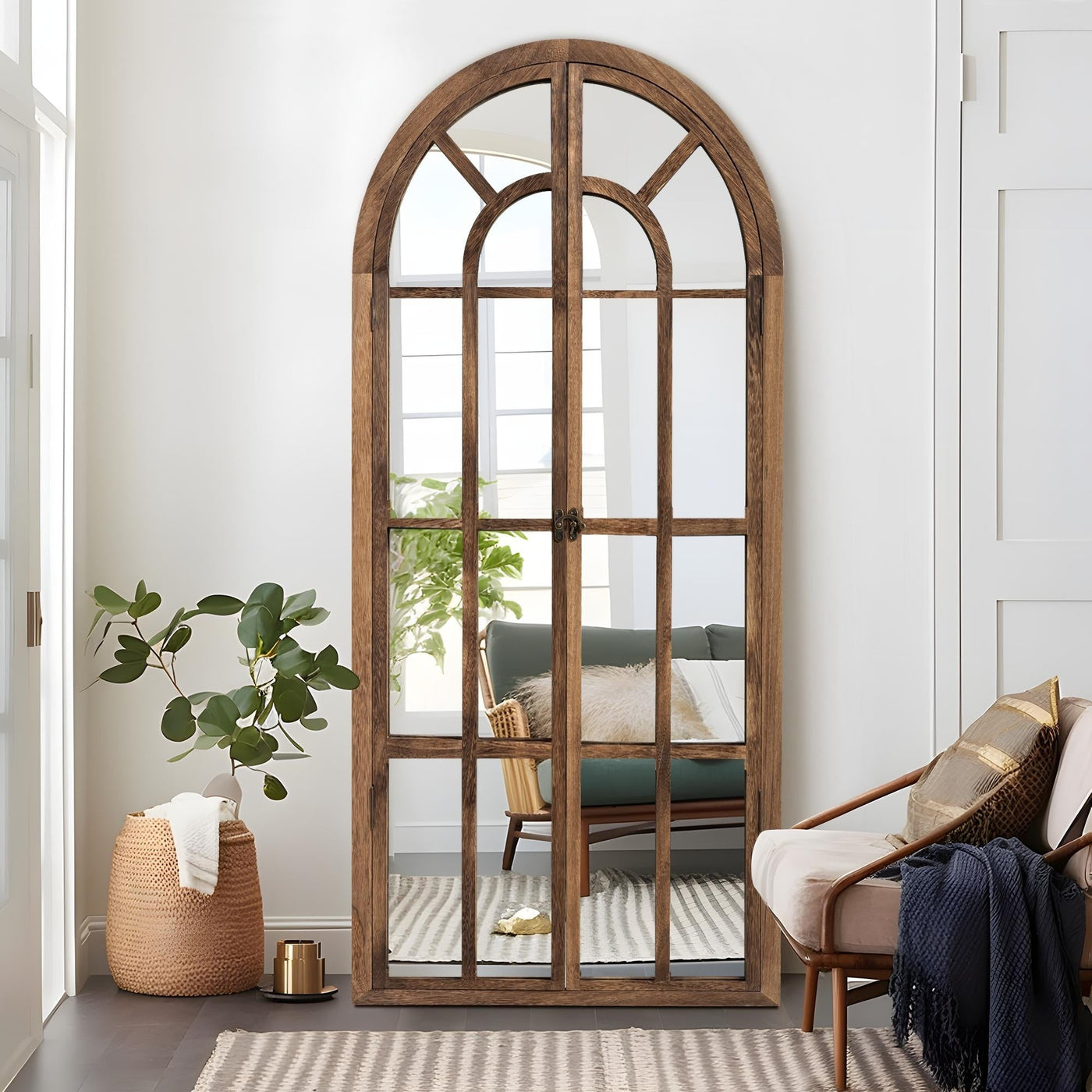Miroir de fenêtre en bois arqué 71'' L x 31'' l