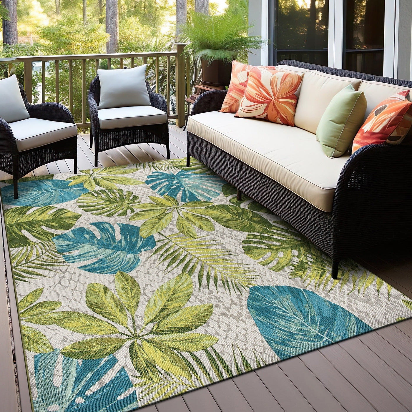 Tapis d'intérieur/extérieur contemporain à motif floral tropical de la World Rug Gallery
