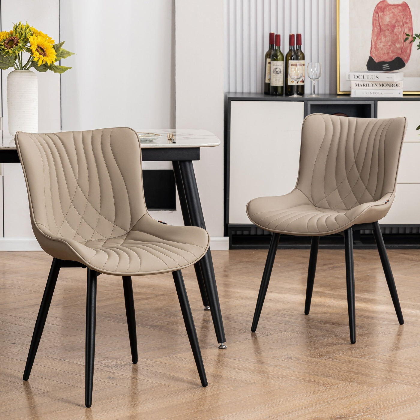 Lot de 2 chaises de salle à manger modernes en cuir rembourré sans accoudoirs
