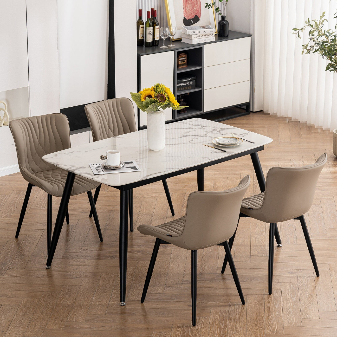 Lot de 2 chaises de salle à manger modernes en cuir rembourré sans accoudoirs